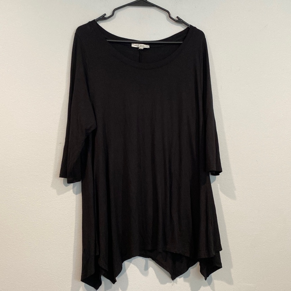 Green Envelope Black 3/4 Length Sleeve Blouse - Size 1X